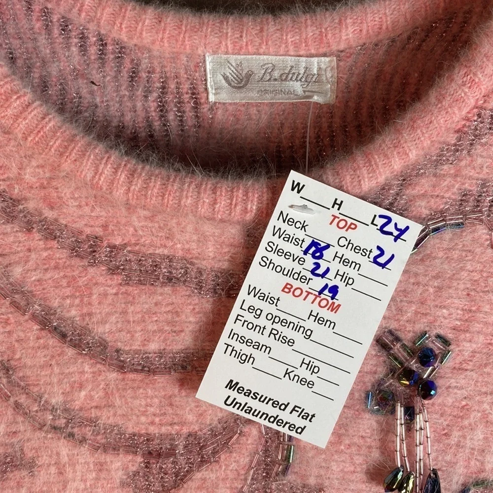 Vintage 80’s pink beaded angora luscious pink sweater. Size S 42” chest. 131‎